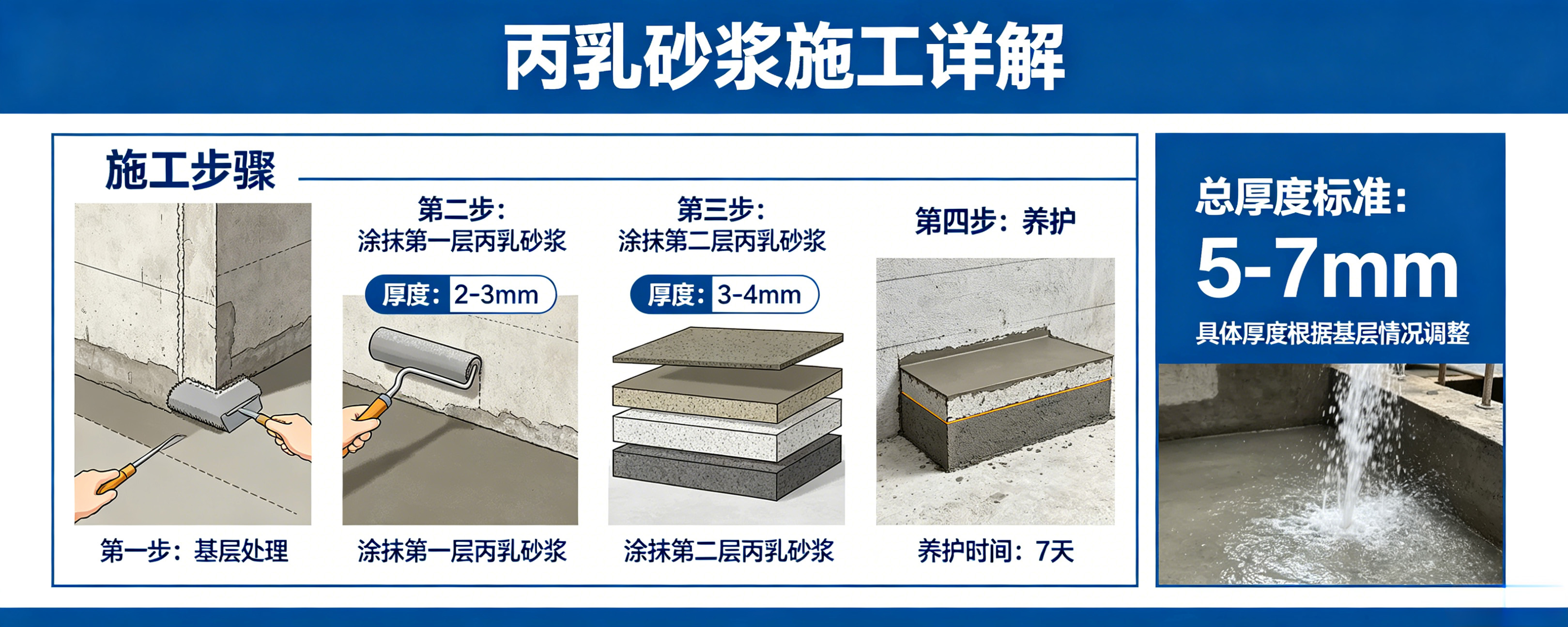 丙乳砂浆施工详解:涂抹几层?每层厚度标准是多少毫米?